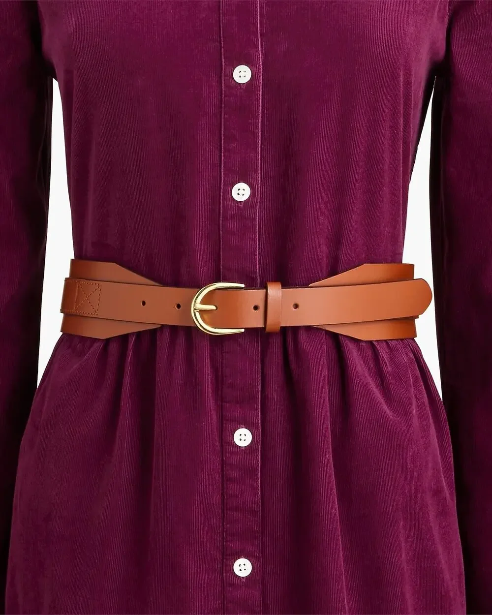 J. Crew Brown Leather Wide Waist Belt Gold Tone Buckle Size M/L